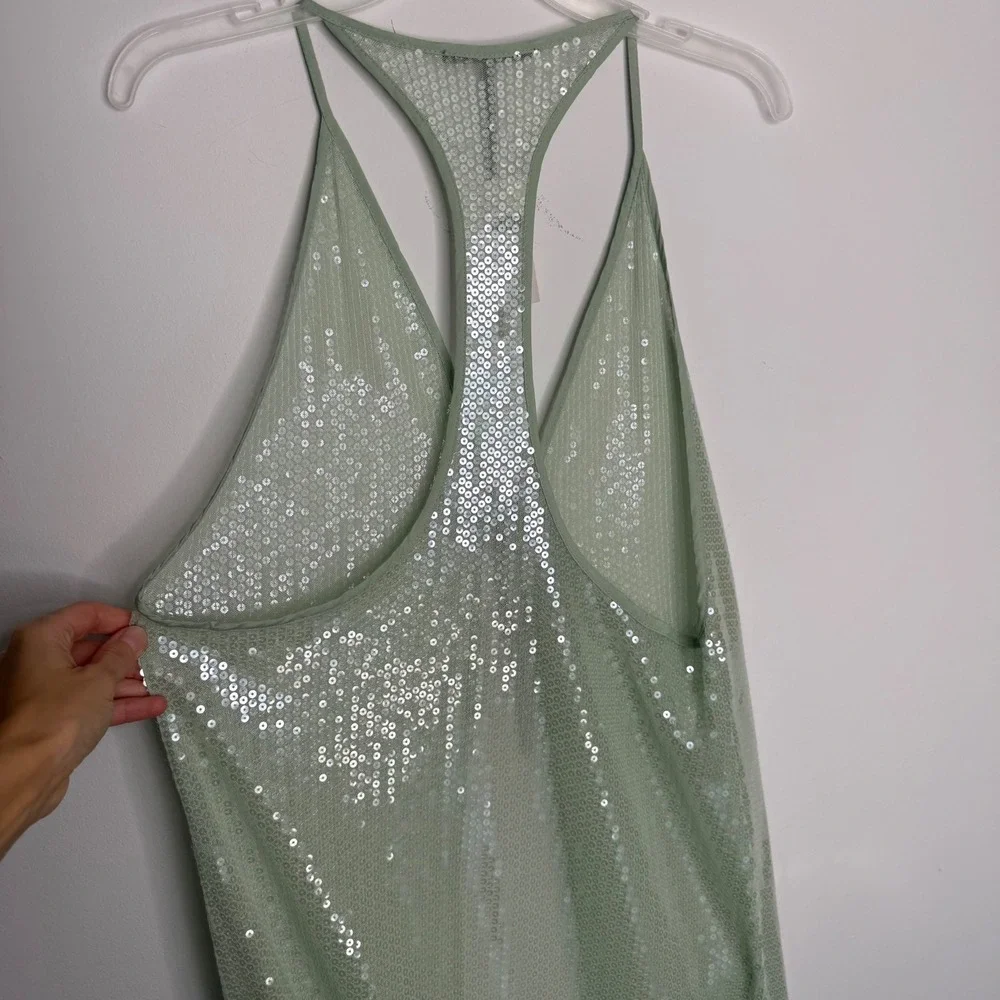Anthropologie Kaftan Mint Green Sequin Mesh Swim Cover-Up Racerback Midi OS NWT
